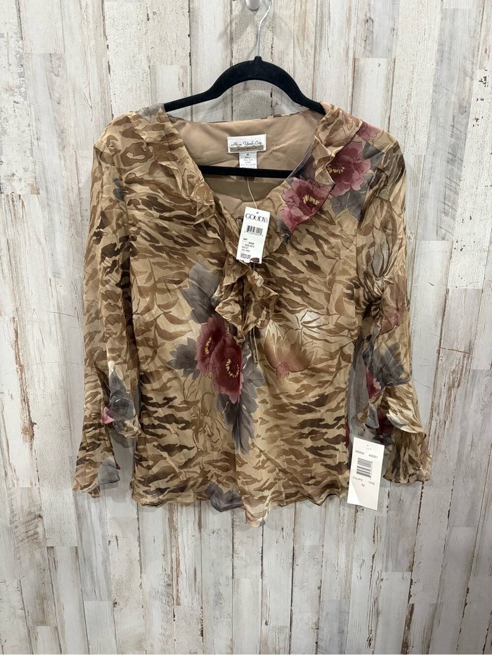 New York City Design Co 100% Silk Ruffle Blouse M Phoebe Buffay Boho Cottagecore